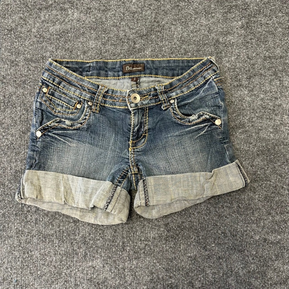 Bu from Malibu Denim Shorts Womens Size 3 Blue Cuffed Low Rise Contrast Stitch